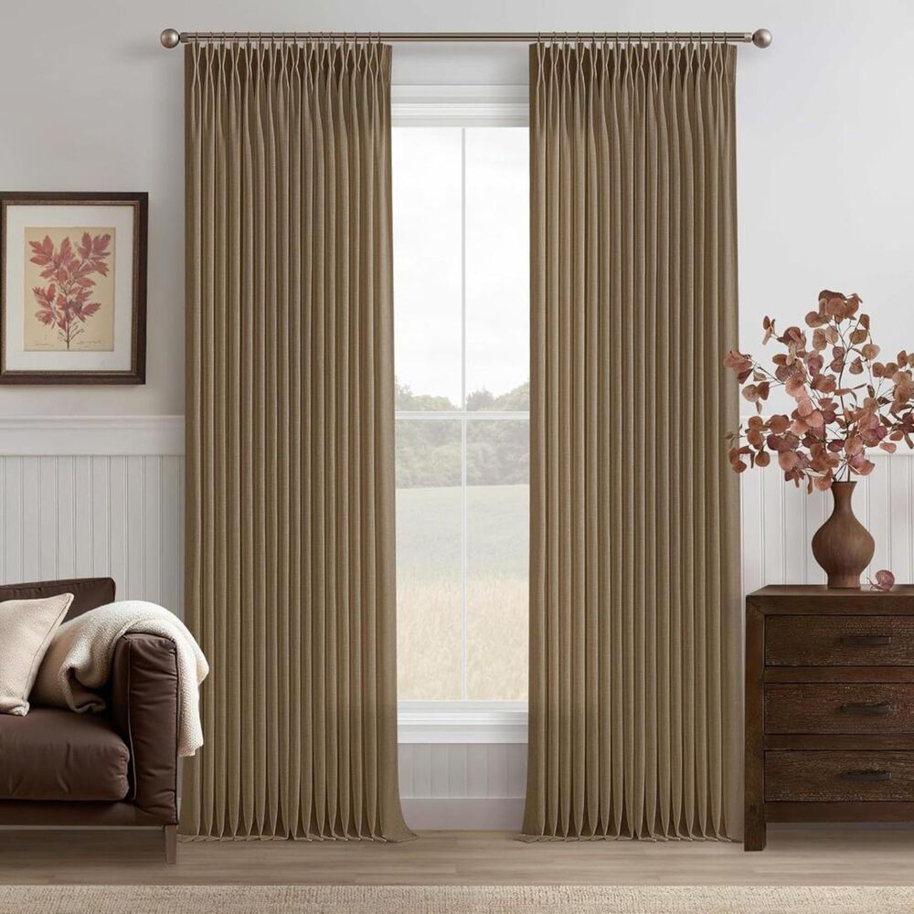 Brand New Twodrapes Dutch Cocoa Extra-Long Pleated Linen Curtains – Set of 2